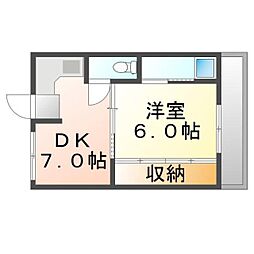 ビレッジハウス大門2 1DKの間取図画像