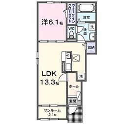 福山市御幸町大字森脇アパート 1LDKの間取図画像