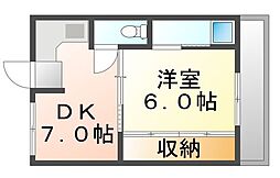 ビレッジハウス有城2号棟 1DKの間取図画像