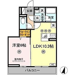 福山市手城町4丁目アパート 1LDKの間取図画像