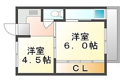 ビレッジハウス木之子2 2Kの間取図画像