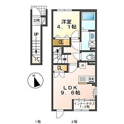 尾道市高須町アパート 1LDKの間取図画像