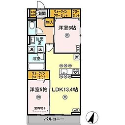 福山市東深津町4丁目アパート 2LDKの間取図画像