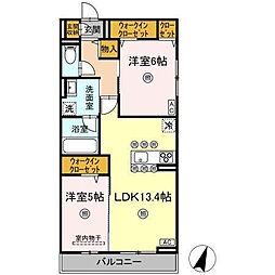 福山市東深津町4丁目アパート 2LDKの間取図画像