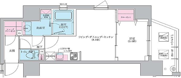 シーズンフラッツ阿波座 ｜大阪府大阪市西区立売堀5丁目(賃貸マンション1LDK・12階・34.20㎡)の写真 その2