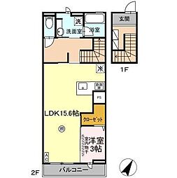 ソラリス 2階1LDKの間取り