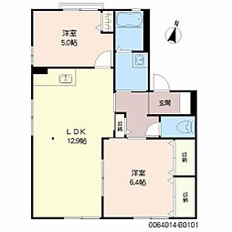 ドミール・ド・エルA 2LDKの間取図画像