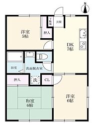 ハビティション若宮A 3DKの間取図画像