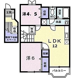 サンウエストヒルズB 2LDKの間取図画像