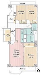 新松戸サンライトパストラル弐番街C 4LDKの間取図画像