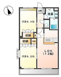 ウィンドワード勝山 2LDKの間取図画像