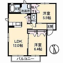 ニッセイシャーメゾン津山B 2LDKの間取図画像