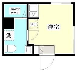 クリプトシーン大森 2階ワンルームの間取り