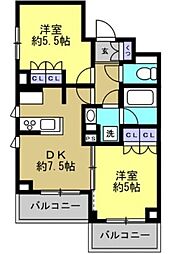 メインステージ南蒲田 2DKの間取図画像