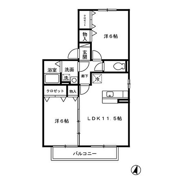 グランドソレーユE ｜福岡県行橋市行事７丁目(賃貸アパート2LDK・2階・54.72㎡)の写真 その2