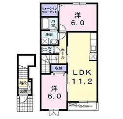 サンデリアーナII Ｂ 2階2LDKの間取り