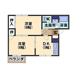 ブランニューハイツ1 2DKの間取図画像