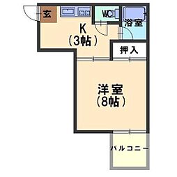 リバティーハイツ 1Kの間取図画像