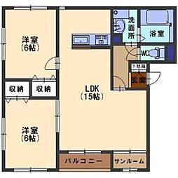 アンシャンテクレールB棟 2LDKの間取図画像