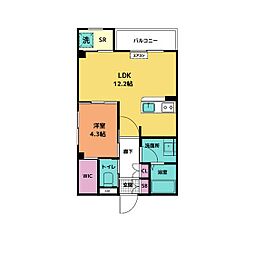 グランルージュ野々市本町 1LDKの間取図画像