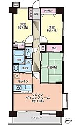 ハイラーク若葉 3LDKの間取図画像