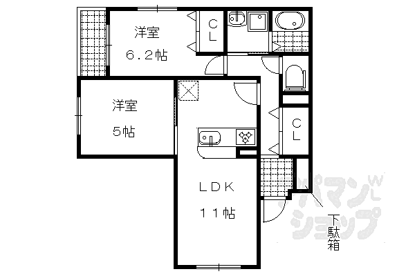 京都府京都市上京区大宮通寺之内上る西入東千本町(賃貸マンション2LDK・1階・52.97㎡)の写真 その2