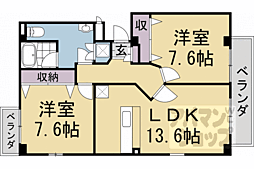メゾンカシーノ 4階2LDKの間取り