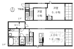 阪急京都本線 大宮駅 徒歩9分の賃貸アパート 2階2LDKの間取り