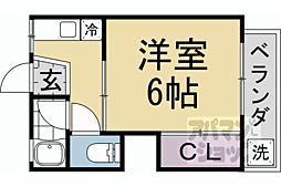 フォーブル吉田 2階1Kの間取り
