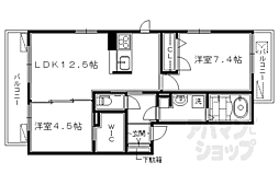 JR東海道・山陽本線 西大路駅 徒歩14分の賃貸アパート 1階2LDKの間取り