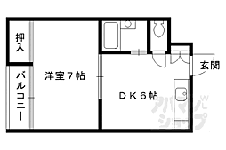京都市営烏丸線 北大路駅 徒歩32分の賃貸マンション 2階1DKの間取り