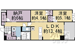 レーベン京都河原町五条ONE SUITE 2SLDKの間取図画像