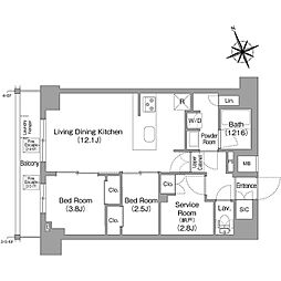 江戸川区東葛西6丁目マンション 2SLDKの間取図画像