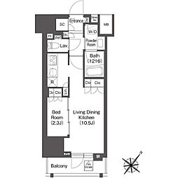 レフィールオーブ代々木 7階1LDKの間取り