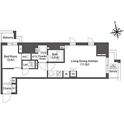 コンフォリア東上野 5階1LDKの間取り