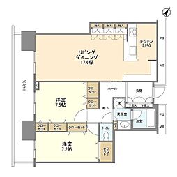 リガーレ日本橋人形町 16階2LDKの間取り