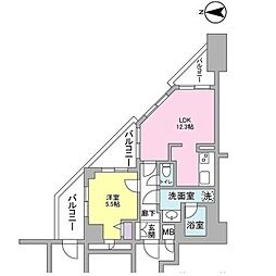 ラフィーネデュオ 1LDKの間取図画像