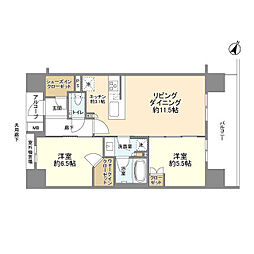 ジオ新宿若松町 2LDKの間取図画像