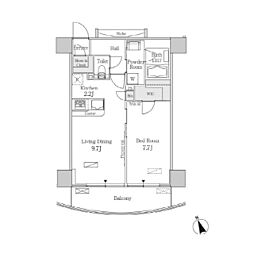 PARKFLATS芝浦 1LDKの間取図画像