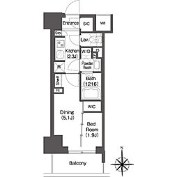 コンフォリア東新宿 1DKの間取図画像