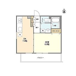 コートデュール 4階1DKの間取り