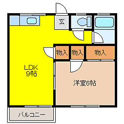 メゾンコム 2階1LDKの間取り