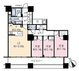 ザ・パークハウス西新宿タワー60 3LDKの間取図画像