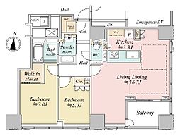 THE千代田麹町TOWER 2LDKの間取図画像