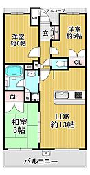 ユニハイム八尾 3LDKの間取図画像