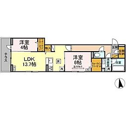 ＨＡＮＡＢＵＳＡ　VII 3階2LDKの間取り