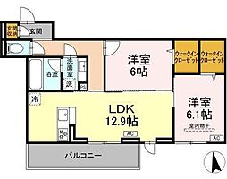 ルボワ　エスト 3階2LDKの間取り