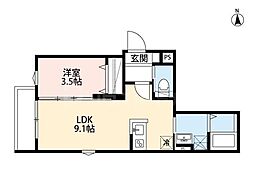 ＤｏｌｃｅＶｉｔａ南流山 2階1LDKの間取り