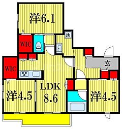 ソフィア南流山 2階3LDKの間取り