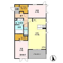 リシェスI 3階2LDKの間取り